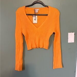 Yellow V-Neck Ribbed Knit Top